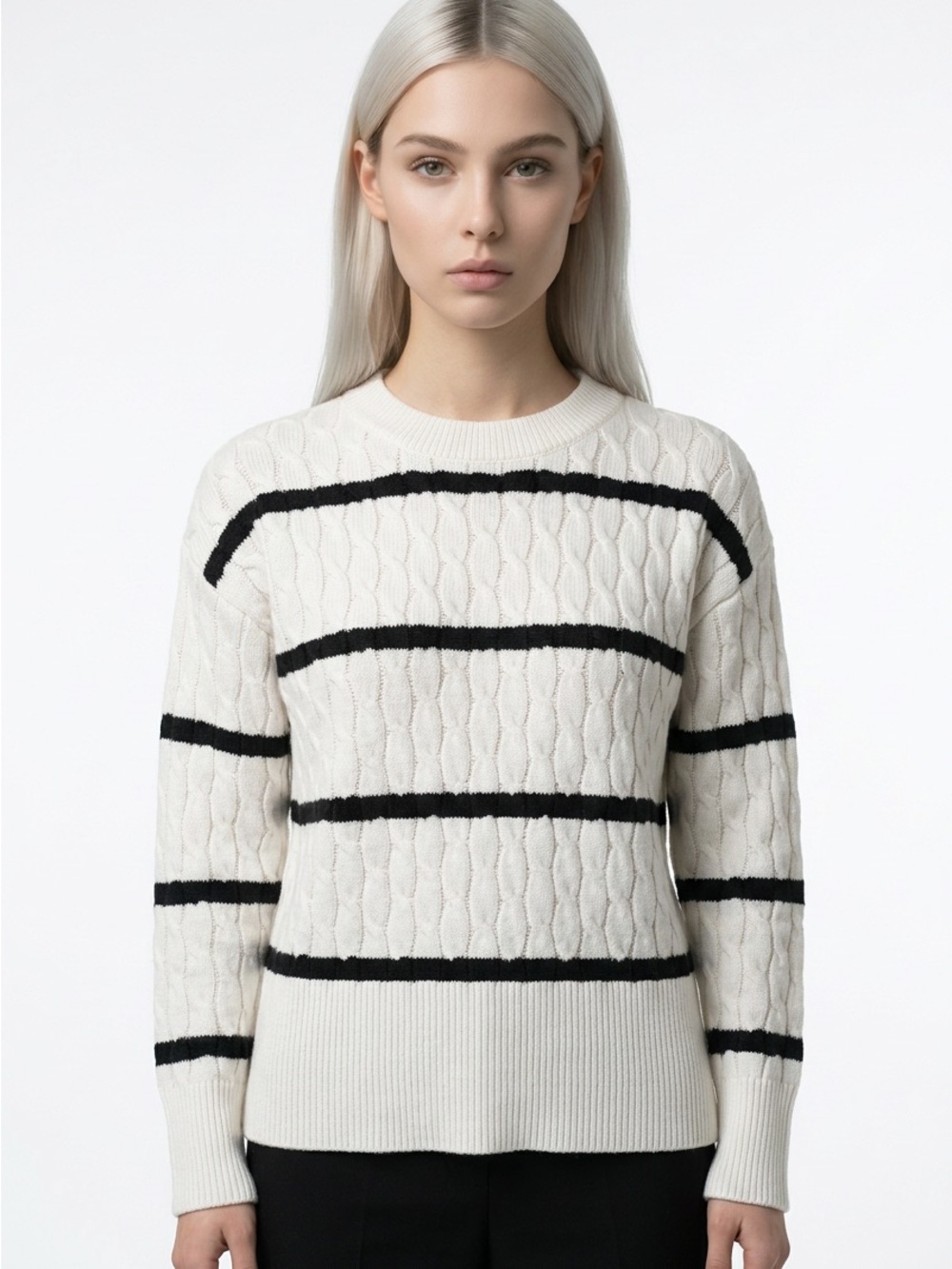 Como Vintage Ivory Crewneck Sweater with Black Stripes